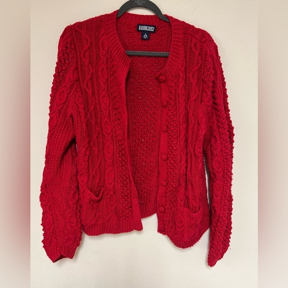 Land’s end crochet cardigan bright red cardigan women’s small